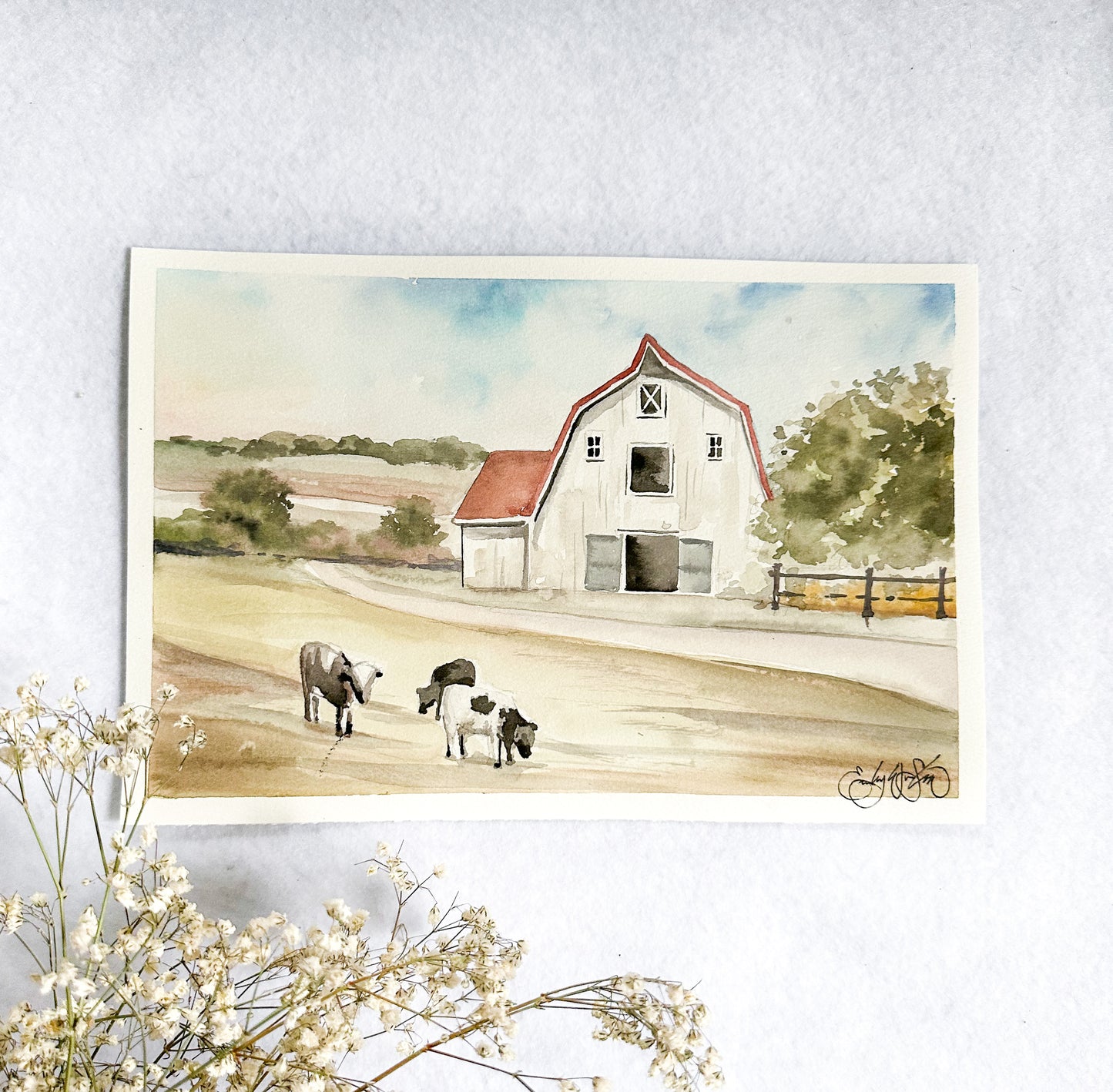 ORIGINAL Farm Cows Watercolor Painting