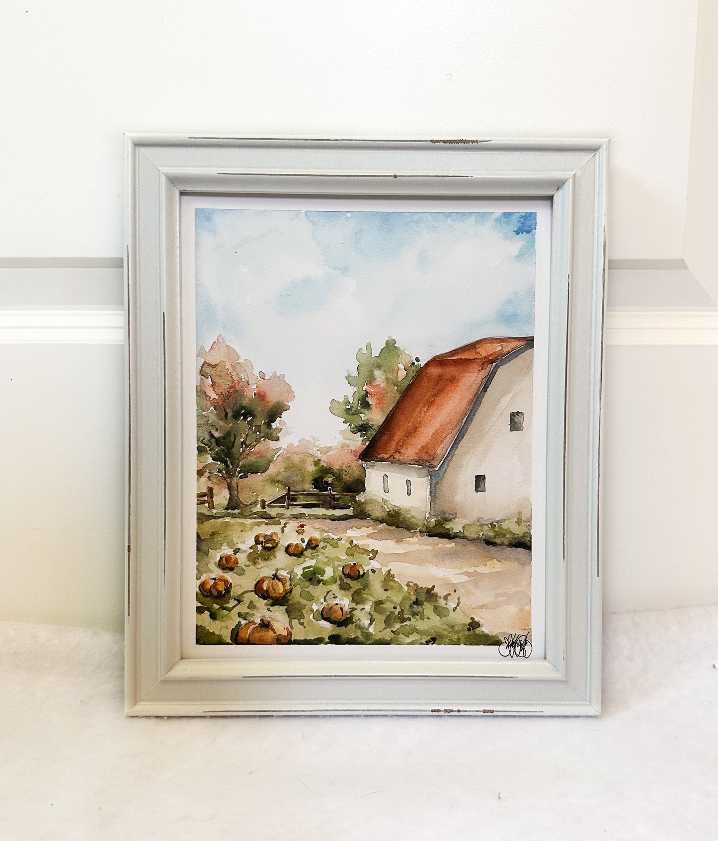 PRINT - Watercolor Fall Barn