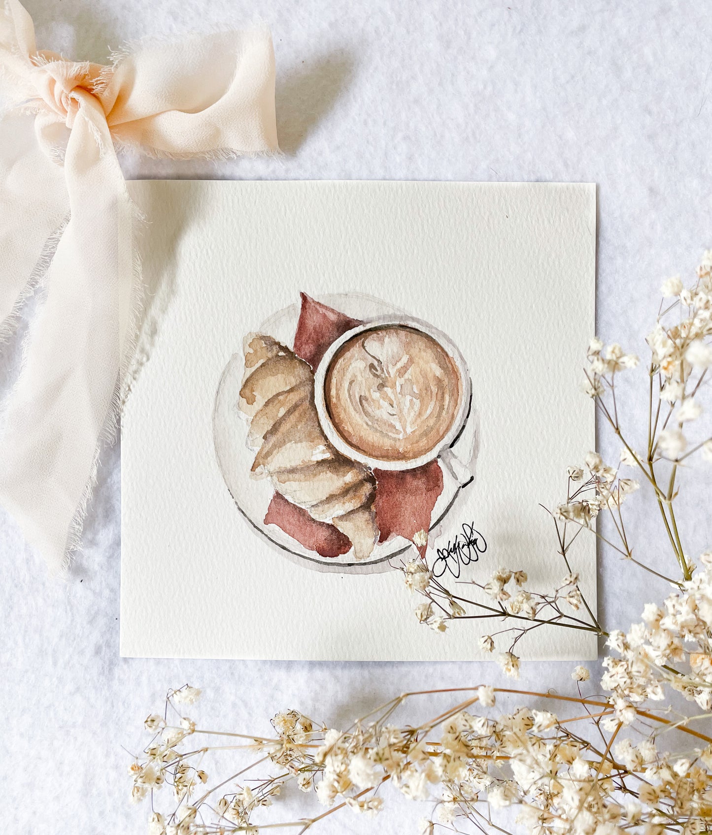 Original - Watercolor Coffee and Croissant