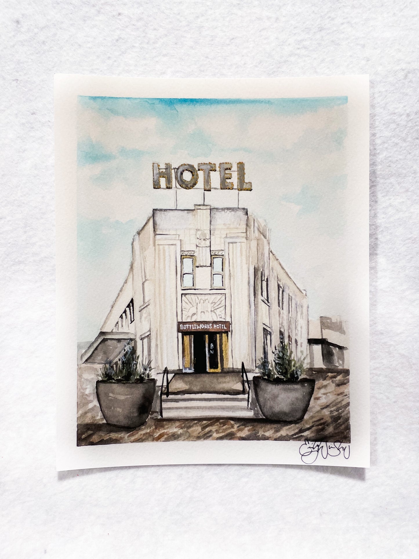 PRINT - Indianapolis Bottleworks Hotel Watercolor on Mass Ave.