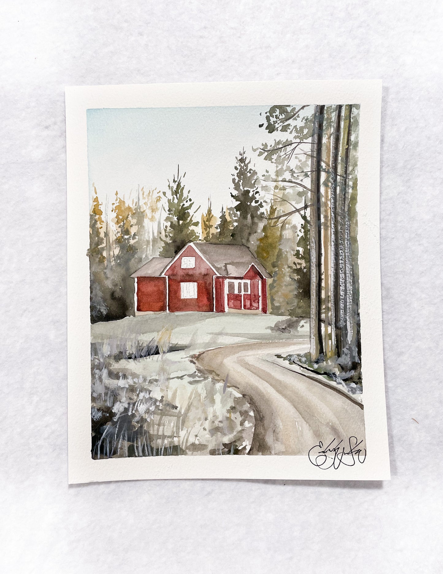 ORIGINAL Winter Red Cottage