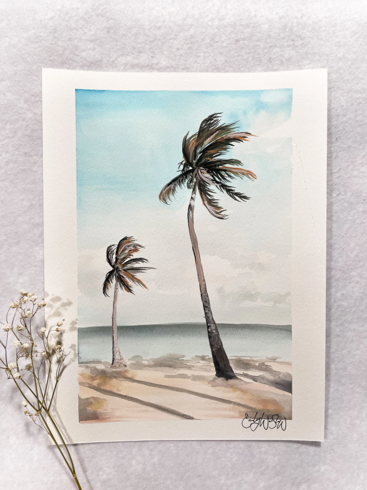 ORIGINAL Watercolor Beach Palms